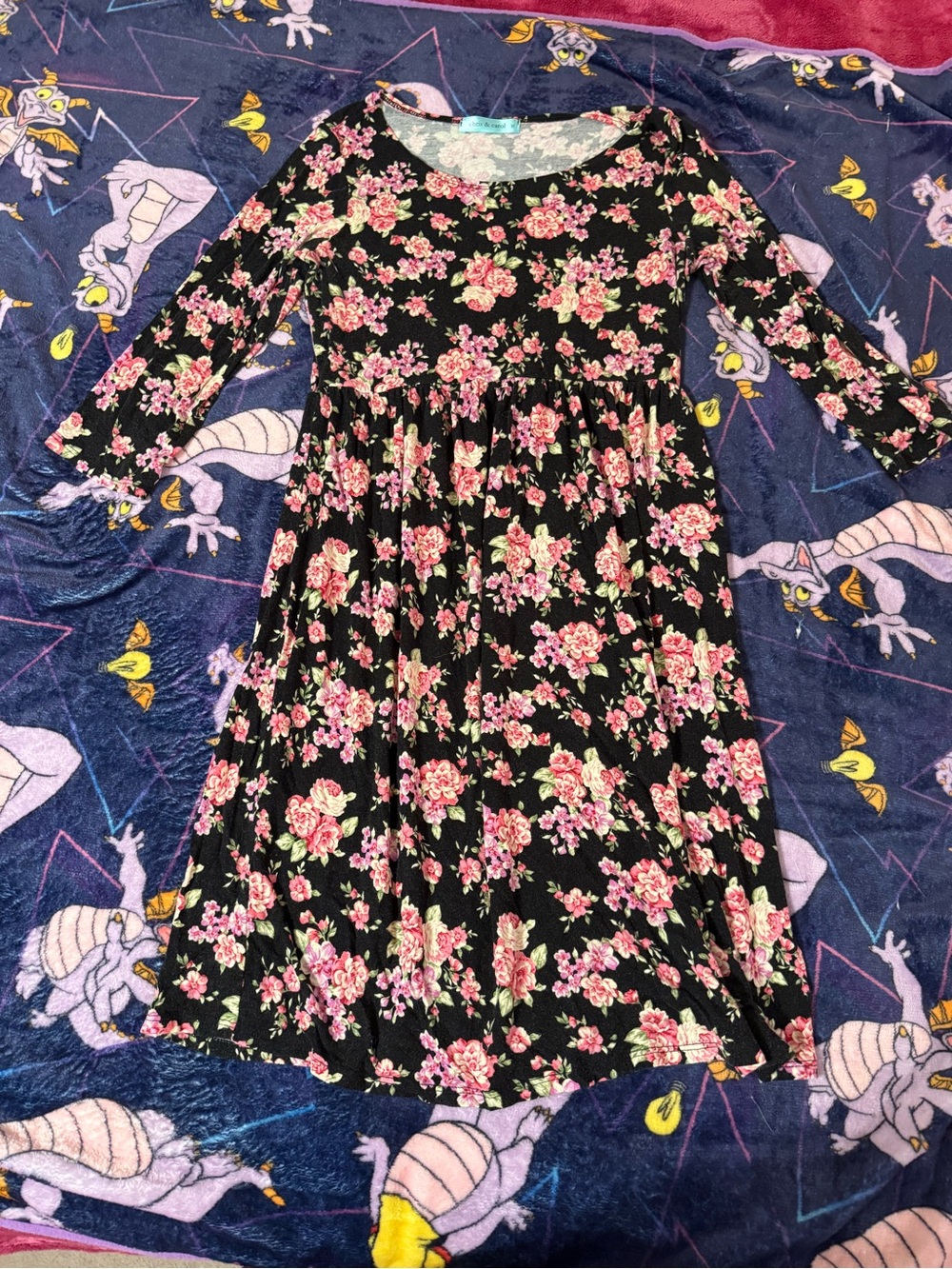 Chris & Carol Black Dress with Pink Floral Print